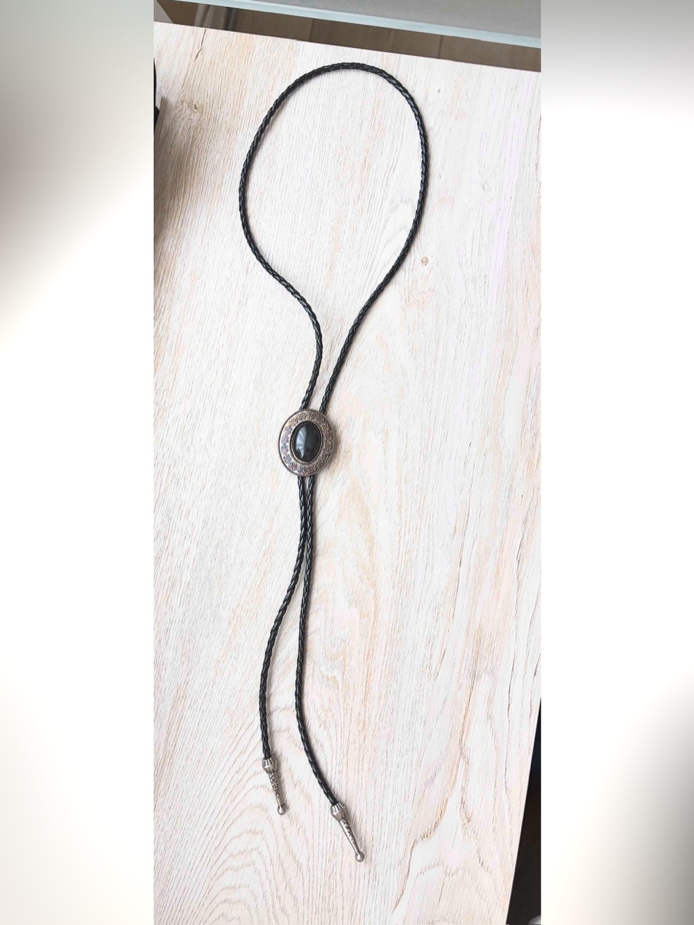Black Western Bolo Tie with Oval Decorative Slide